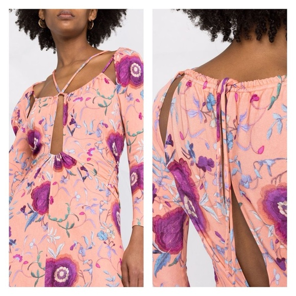 ISABEL MARANT Jadessi Dress Peach Floral FR 40 US 8 Cut Out Midi Halter Boho NWT - Picture 5 of 14